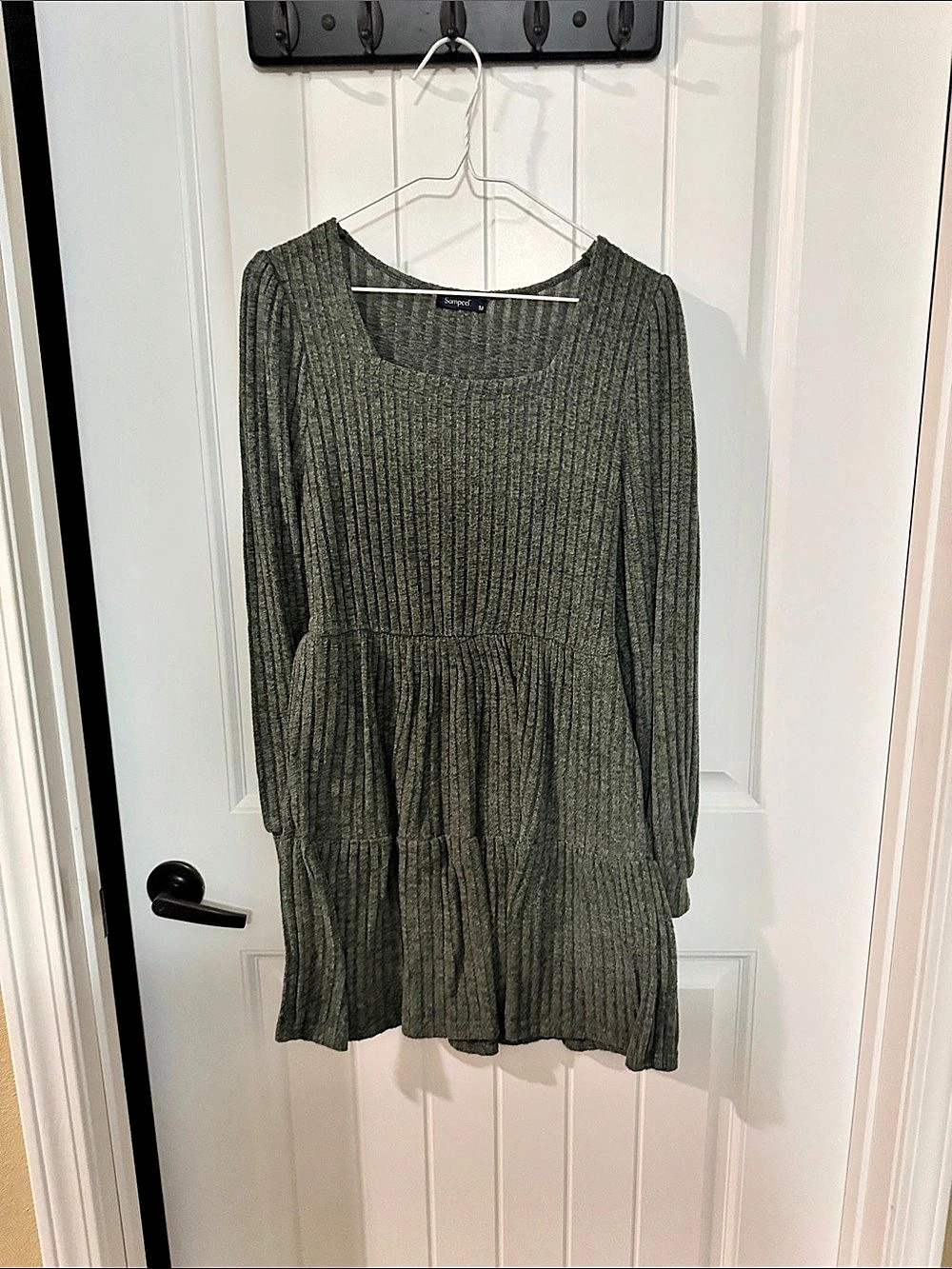 Sampeel Women's Square Neck Long Sleeve Fall Dress Casual Babydoll Sweater Dress